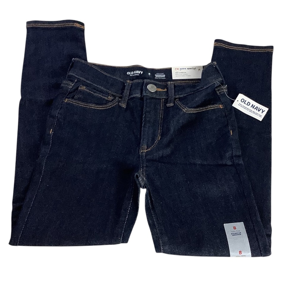 Old Navy Rockstar Jeggings Girls 8 Dark Wash Blue Denim High Rise 360 Stretch